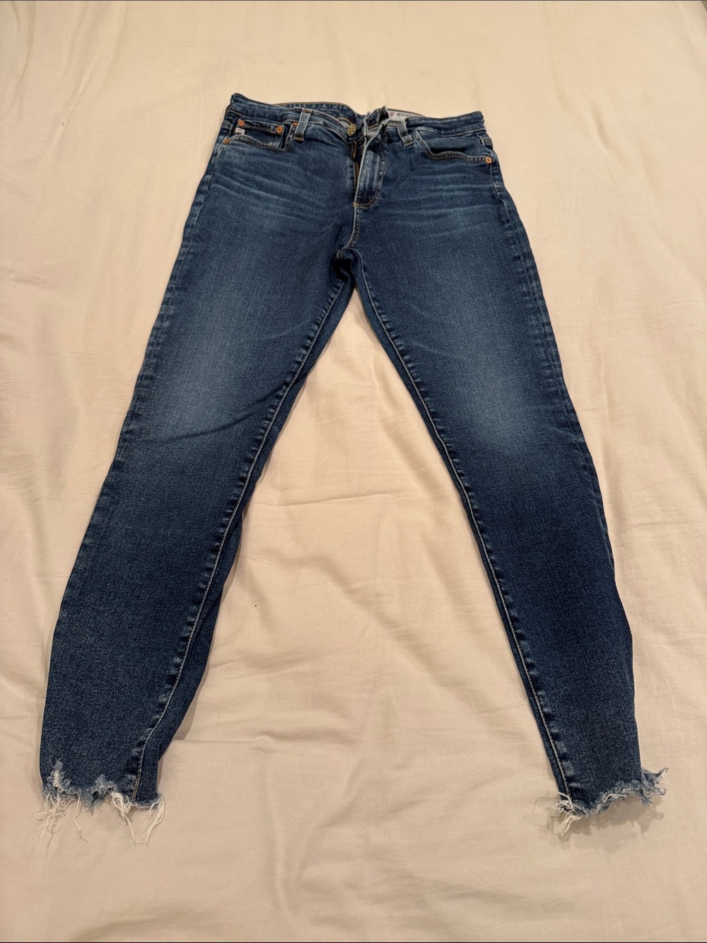 Ag Adriano Goldschmied Women's Dark Blue Skinny Jeans with Raw Hem